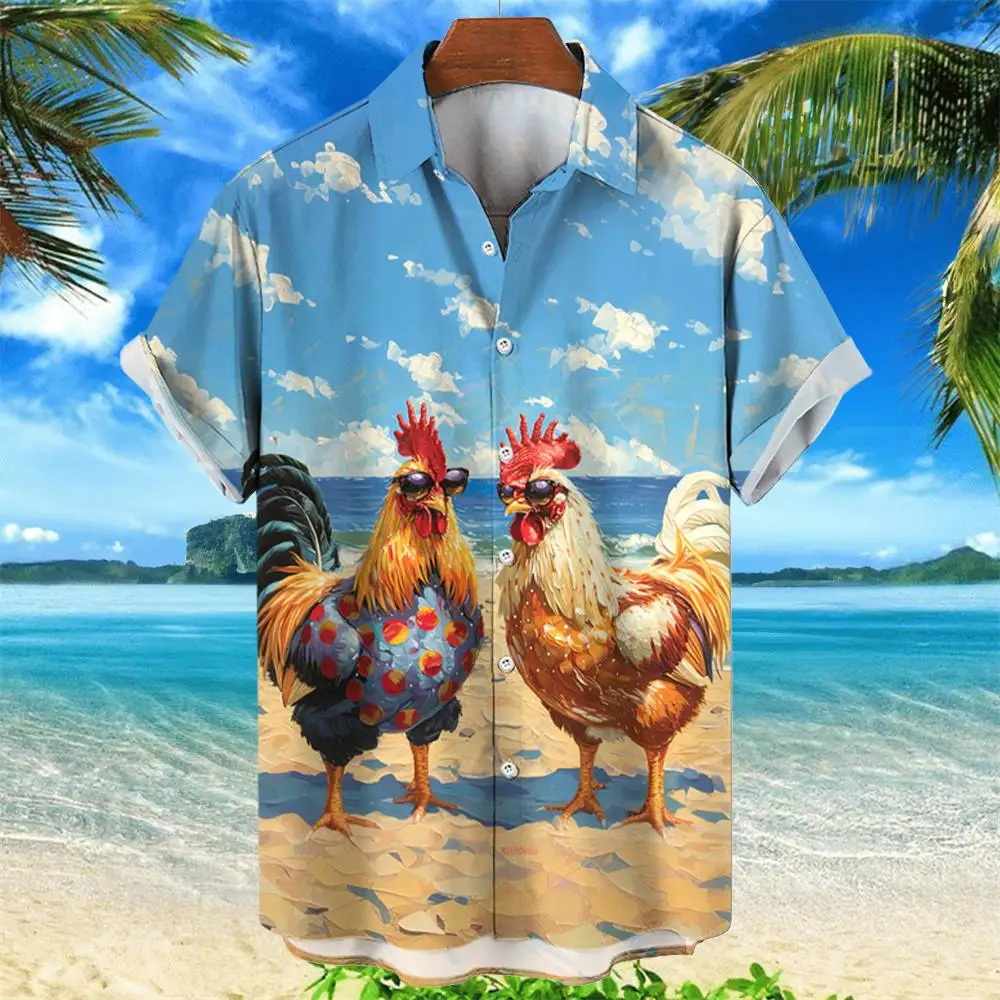 

Hawaiian Shirt Animal Chicken Print Shirts For Men Summer Casual Men's Short Sleeved Shirst Loose Fashion Streetwear Men's Cloth