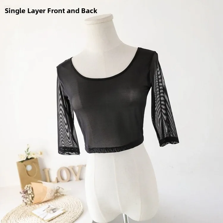 Damska koszulka na wiosnę i lato, dopasowany krój, okrągły dekolt, koronkowe wycięcia, długość do kolan, jednolity kolor.