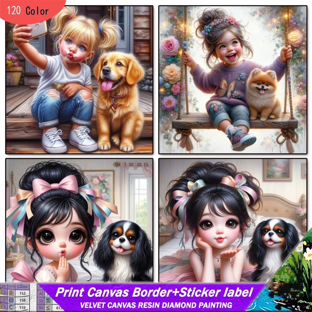 

DIY 120 Ccolor смола алмазная живопись с наклейками вышивка крестиком девушка и собака мозаика набор для вышивания домашний декор стены подарок