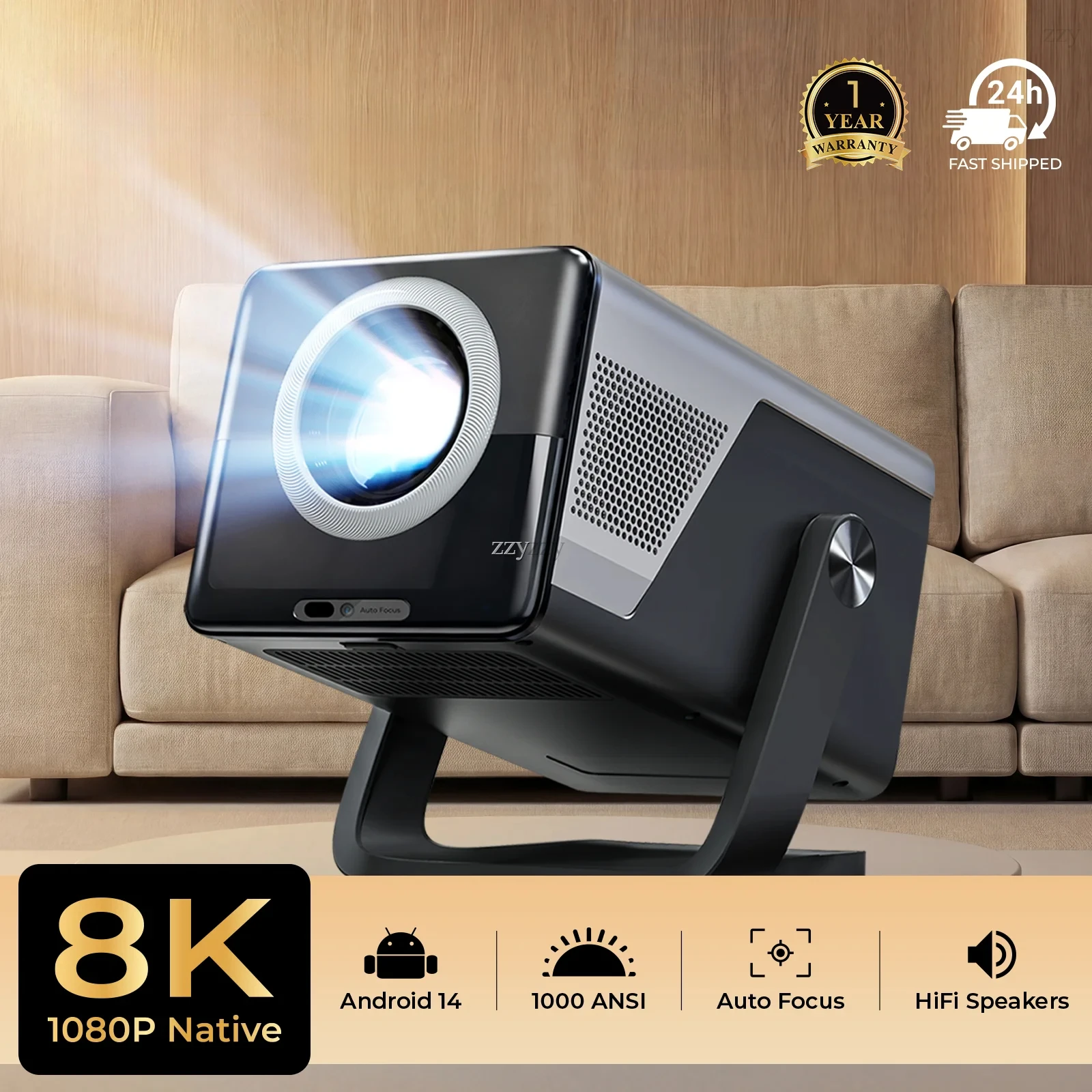 

Проектор X7 Native 1080P Smart с поддержкой 8K/4K, 1000 ANSI люмен, ОС Android 14, совместимость с Netflix и YouTube, автофокус