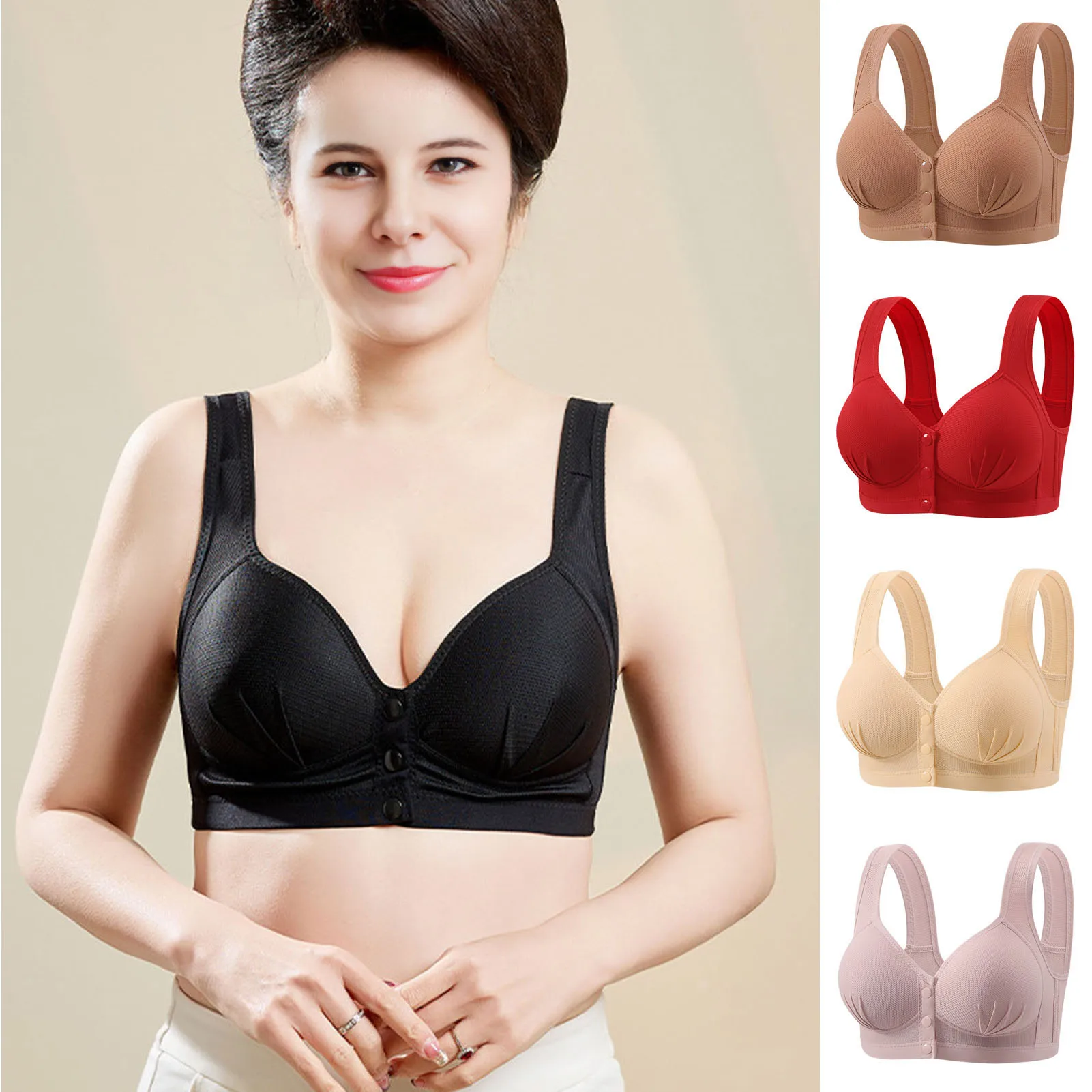 

Women Bralette No Underwire Padded Wide Straps Breathable Soft Sexy Push Up Full Coverage Middle-aged Mom Ladies Wireless Bra