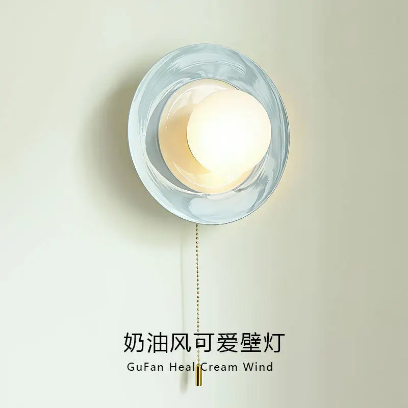 

Vintage Colorful Living Room Wall Lamps with Switch Blue Ceramic Sconces Bedroom Bedside Study Hallway French Round Wall Lights