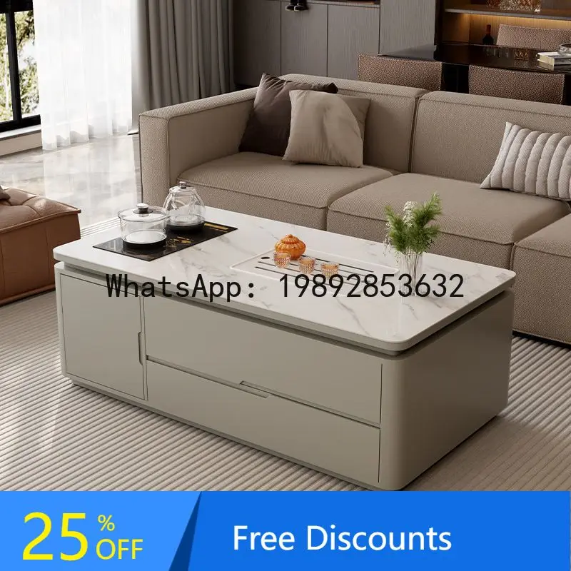 CZ Rock Slab Modern Kung Fu Tea Table for Home Living Room Simple Tea Table TV Cabinet with Integrated Kettle