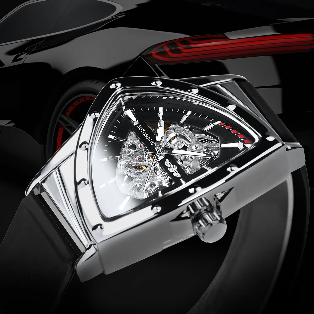 WINNER Sports Skeleton Mechanical Watch for Men Fashion Gold Automatic Mens Watches Top Brand Luxury Rubber Strap Wristwatches