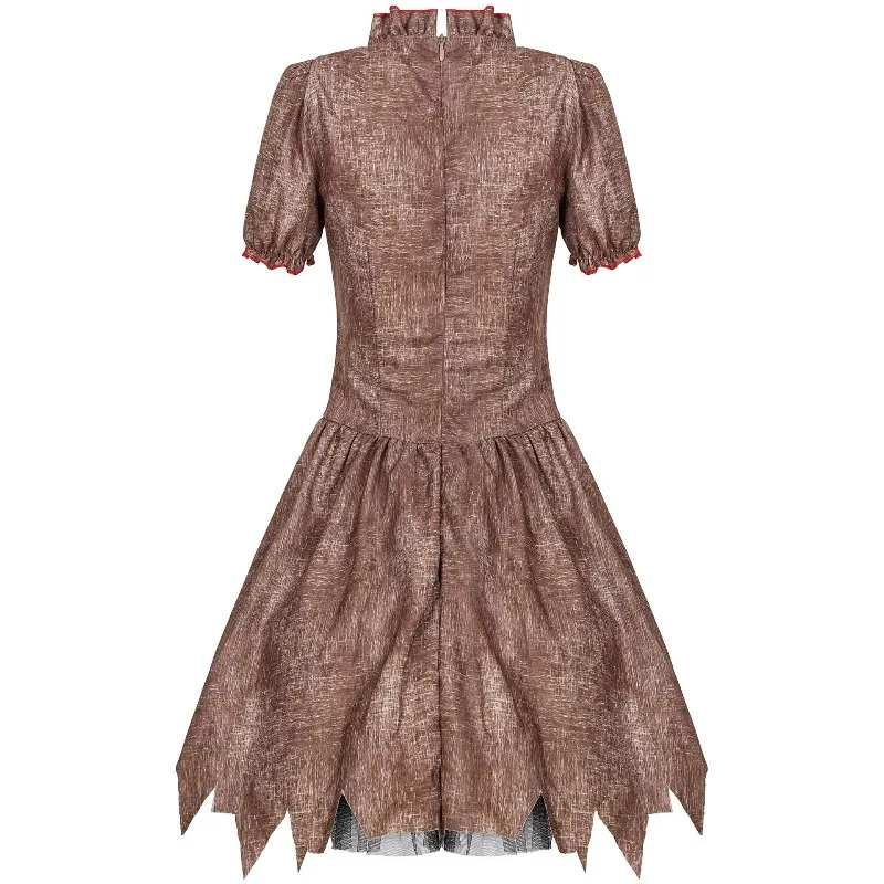 Disfraz de muñeca de terror, vestido de novia de terror, disfraz de Halloween, conjunto de payaso malvado, juego de rol gótico para mujer, fiesta de sirvienta zombi