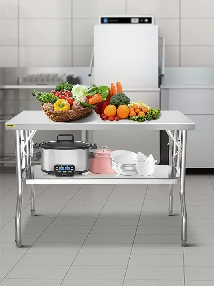 [عرض ساخن، عرض لفترة محدودة! ]محطة عمل تجارية مقاس 48 × 24 بوصة طاولة إعداد تجارية قابلة للطي، شديدة التحمل من الفولاذ المقاوم للصدأ