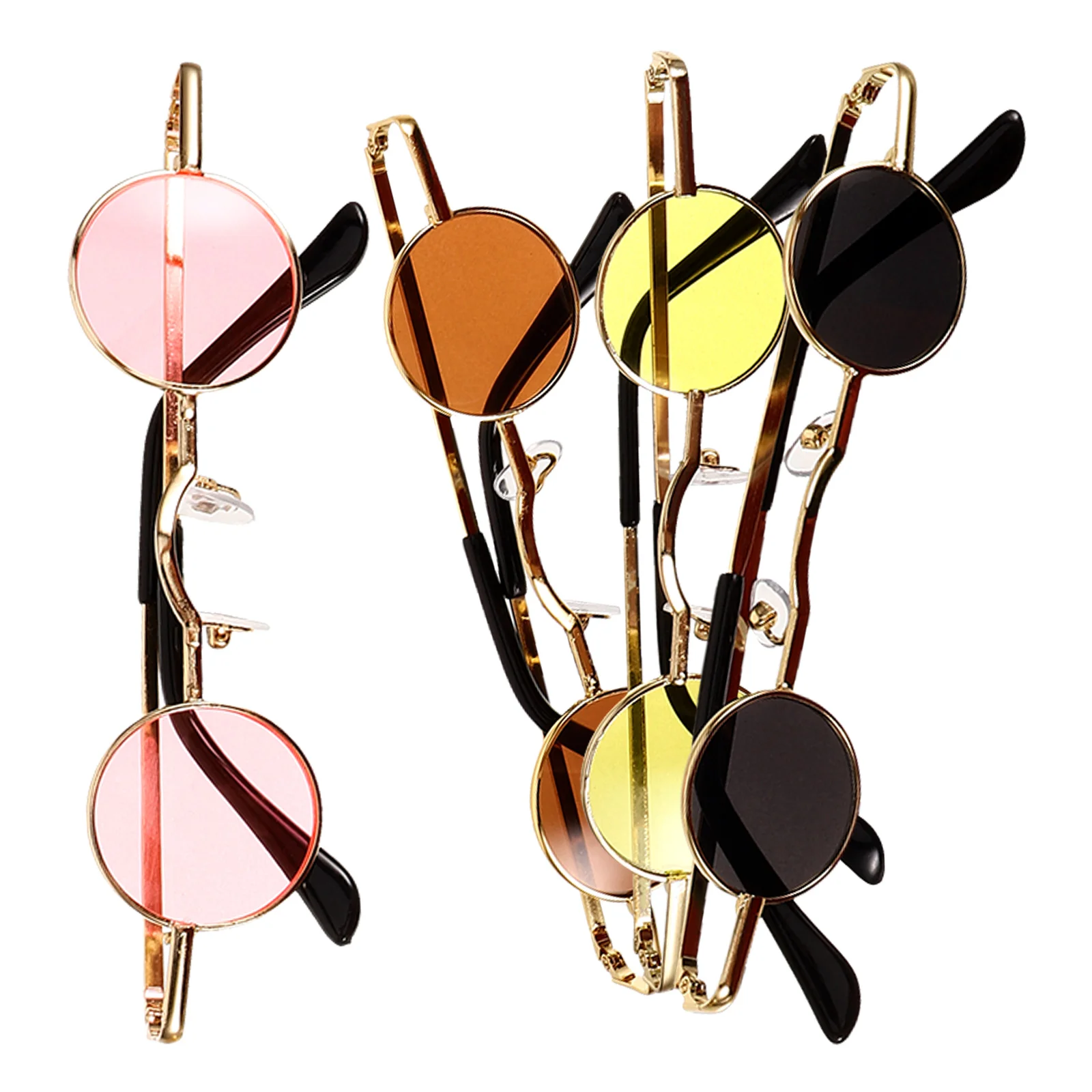 

4pcs Mini Round Stylish Hip Hop Eyeglasses Women Retro Sunglasses Summer Black Film Trendy Small Round Metal Frames Vintage