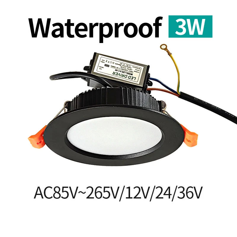 

Waterproof downlight led ceiling light bathroom balcony wet area kitchen moisture-proof anti-fog spotlight 3w AC220V DC12V 24V