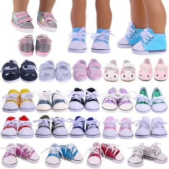 Chaussures en toile à lacets de 7Cm, chaussures collantes, vêtements de poupée, accessoires pour poupée Reborn de 43Cm et poupée américaine de 18 pouces, jouet pour fille de notre génération