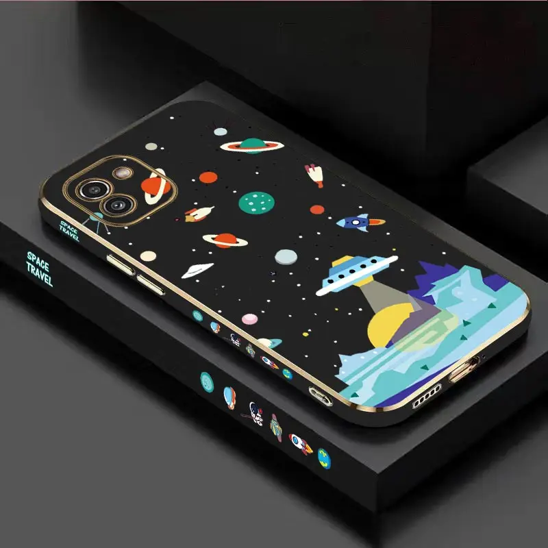 Sailing Spaceships Luxury Plating Phone Case For Samsung Galaxy A03 A03S A04 A14 A24 A04E A02S A33 A34 A25 A42 A32 A21 A22 Cover