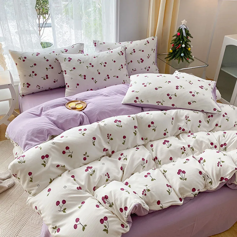 3-Piece Cartoon Heart-Shaped Plant Floral Print set, A Duvet Cover And A Pair Of Pillowcases (No Padding), Suitable For Bedroom