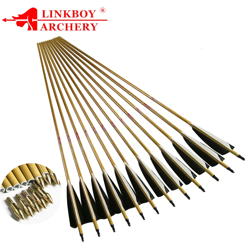 12pcs Bamboo Skin Pure Carbon Arrows 32inch Sp500 Arrows Traditional Bow Compound Bow Hunting Shooting