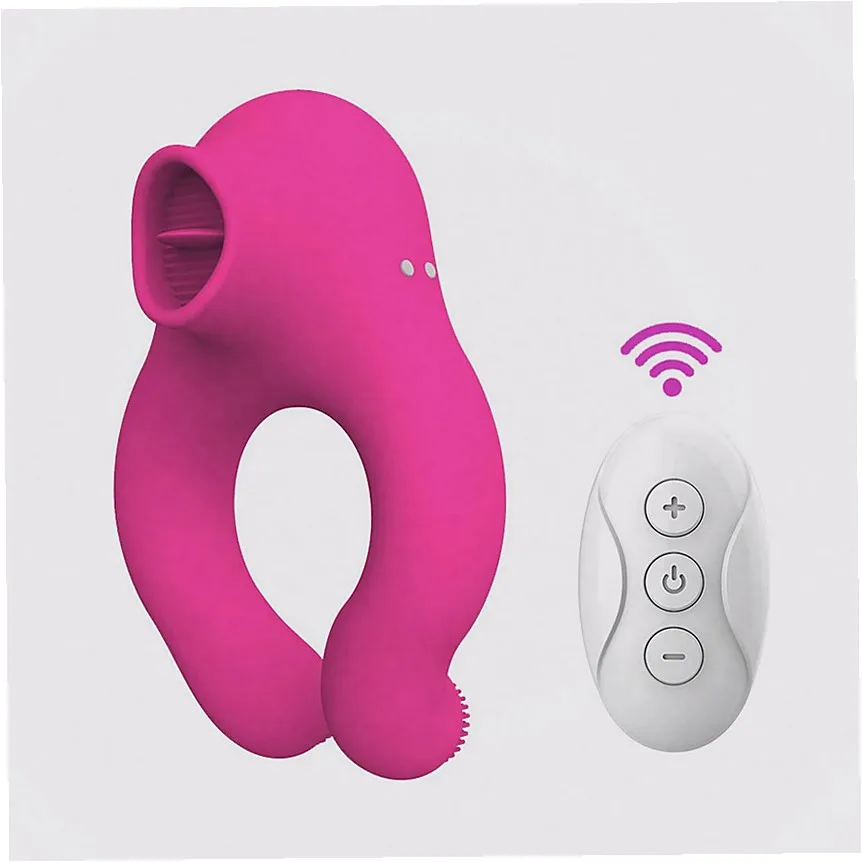 Couples Share Vibrating Tongue Licking Semen Locking Penis Rings For Men Tongue Licking Stimulation Massage Rings Sex Toys view 3