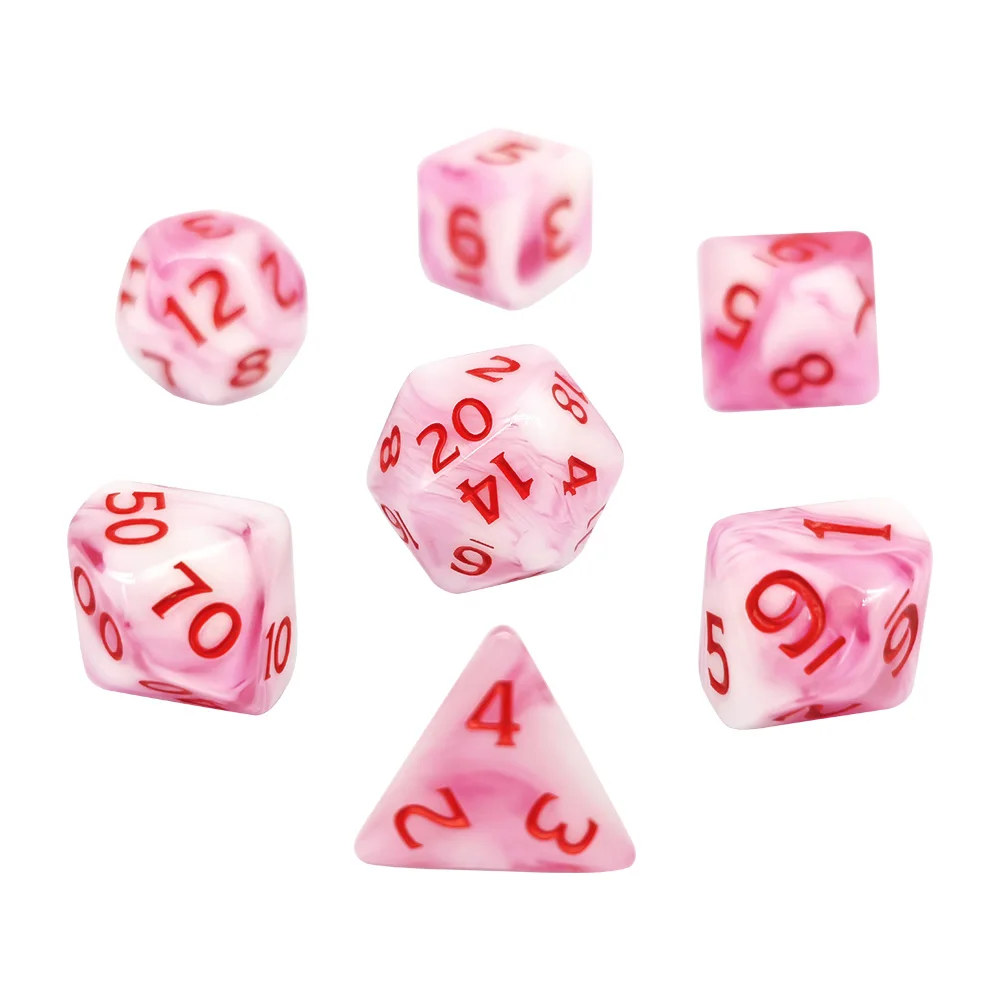 7Pcs/Set Polyhedral Dice With White Transparent Bag Desktop Gaming Entertainment Games Acrylic Material DND Rounded Gaming Dice