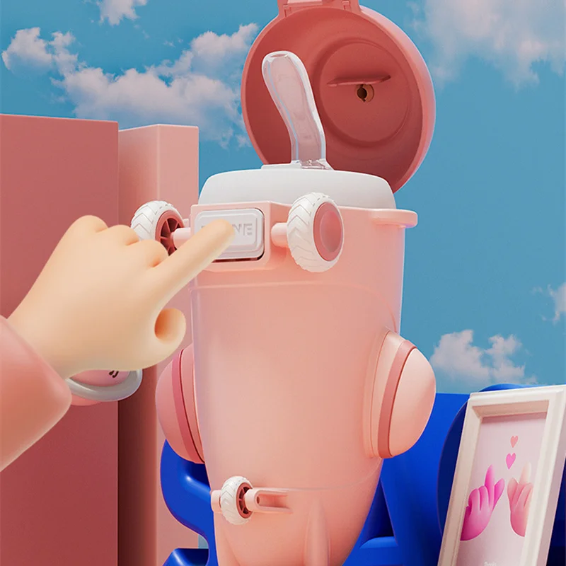 500ml Airplane Water Bottle for Kids with Straw And Strap - Cute Airplane Tritan Material for Travel And School