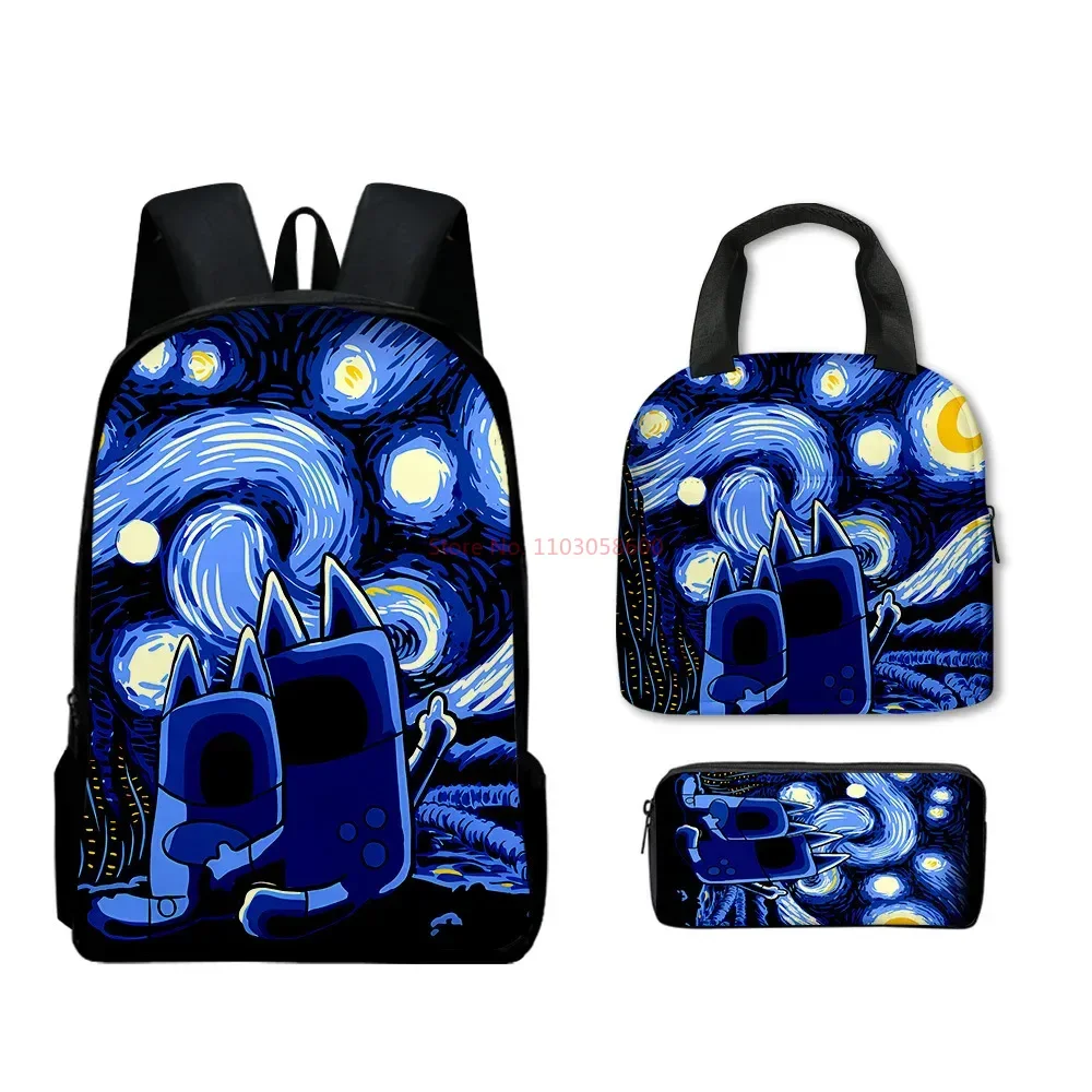 Niebieski plecak studencki Cartoon Peripheral Printed School Lunch Bag Pencil Bag Three Piece Set Campus Boy Girl Burden Reduce Bag