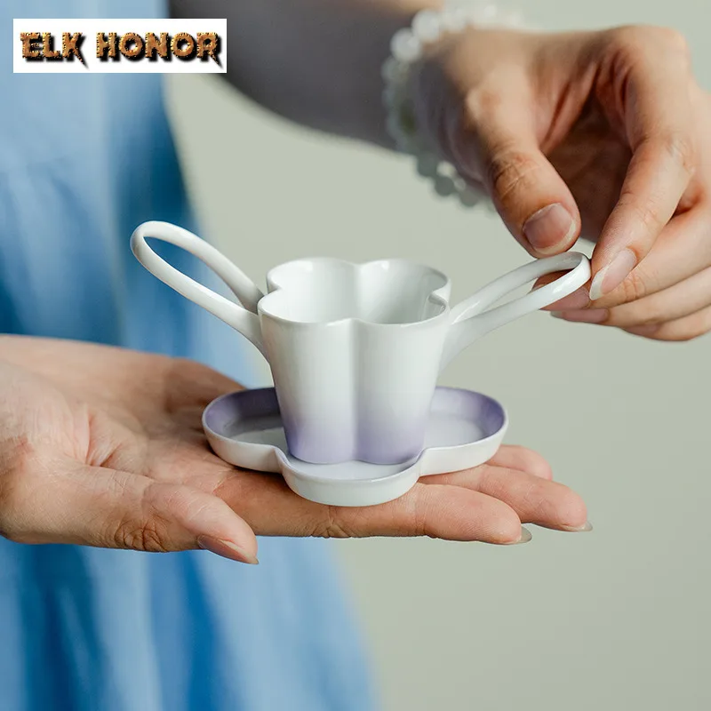 Gradient Purple Double-ear Tea Separator Infusor Luxury Tea Strainer Dispenser Tea Maker Tea Filter Drinkware Gift With Coaster