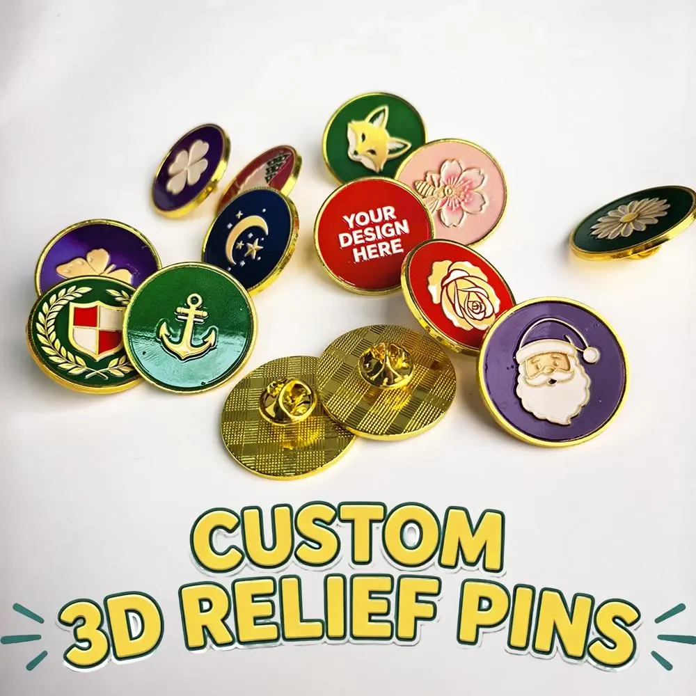 50 PCS Custom 3D Relief Lapel Pins: Soft Enamel Style, Personalized Badge
