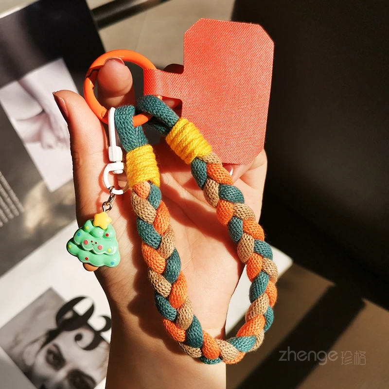 Mobile Phone Lanyard Wrist Ponytail Braided Cotton Rope Pendant Cartoon Pendant Girls Mobile Phone Shell Anti-loss Rope IPhone14