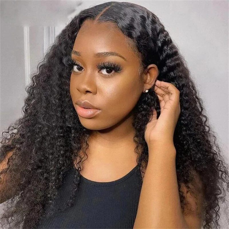 Preplucked Black Soft 26Inch Long 180Density Lace Front Wigs For Women Kinky Curly With Baby Hair Natural Hairline Good Texture