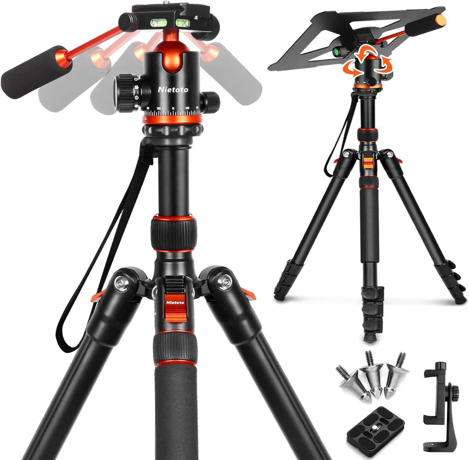 

2-in-1 Heavy Duty Tripod for Camera and Projector with Removable Metal Tray, Extra Spikes and Carry Bag