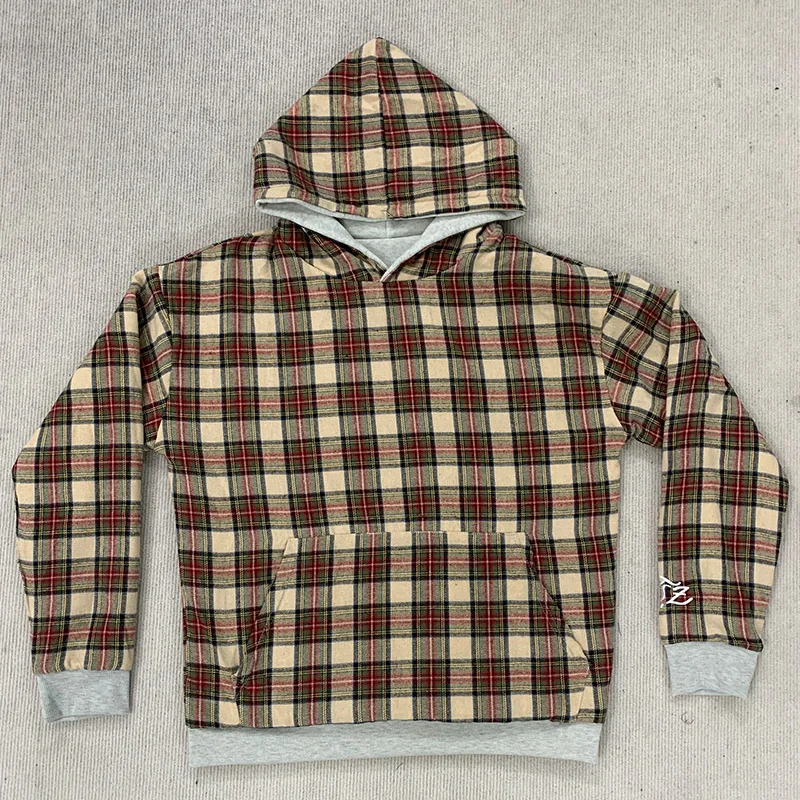 Street Trend Casual Unisex Loose Top American Hip Hop Plaid Letter Pattern Loose Autumn Winter Pullover Y2K Long Sleeve Hoodie