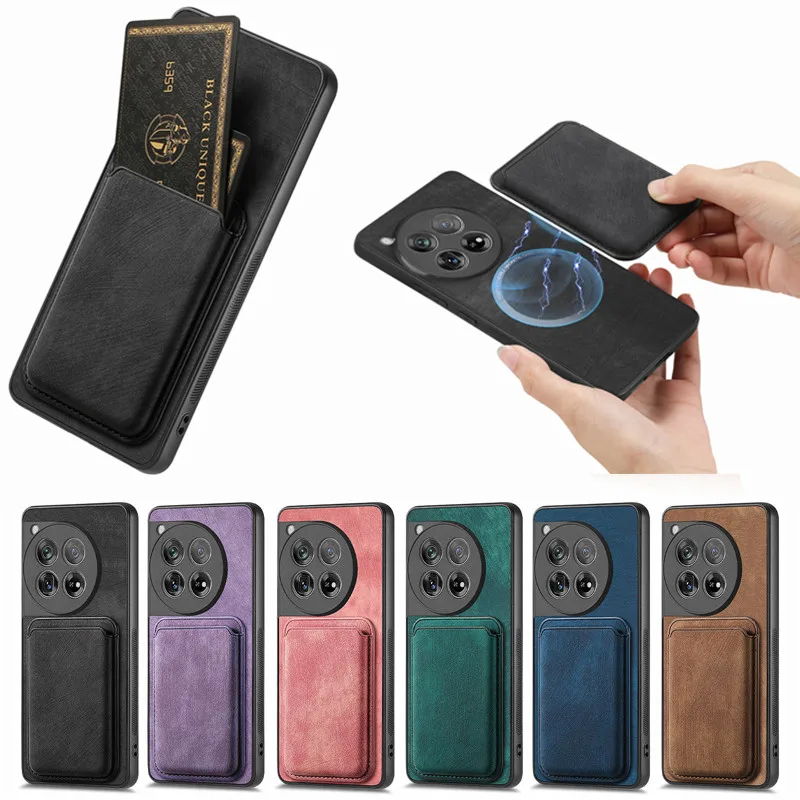 Magnetic Retro PU Leather Back Phone Case For OnePlus 12 OnePlus Nord CE3 Oneplus 11 10T OnePlus CE Push Pull Design Cards Bag