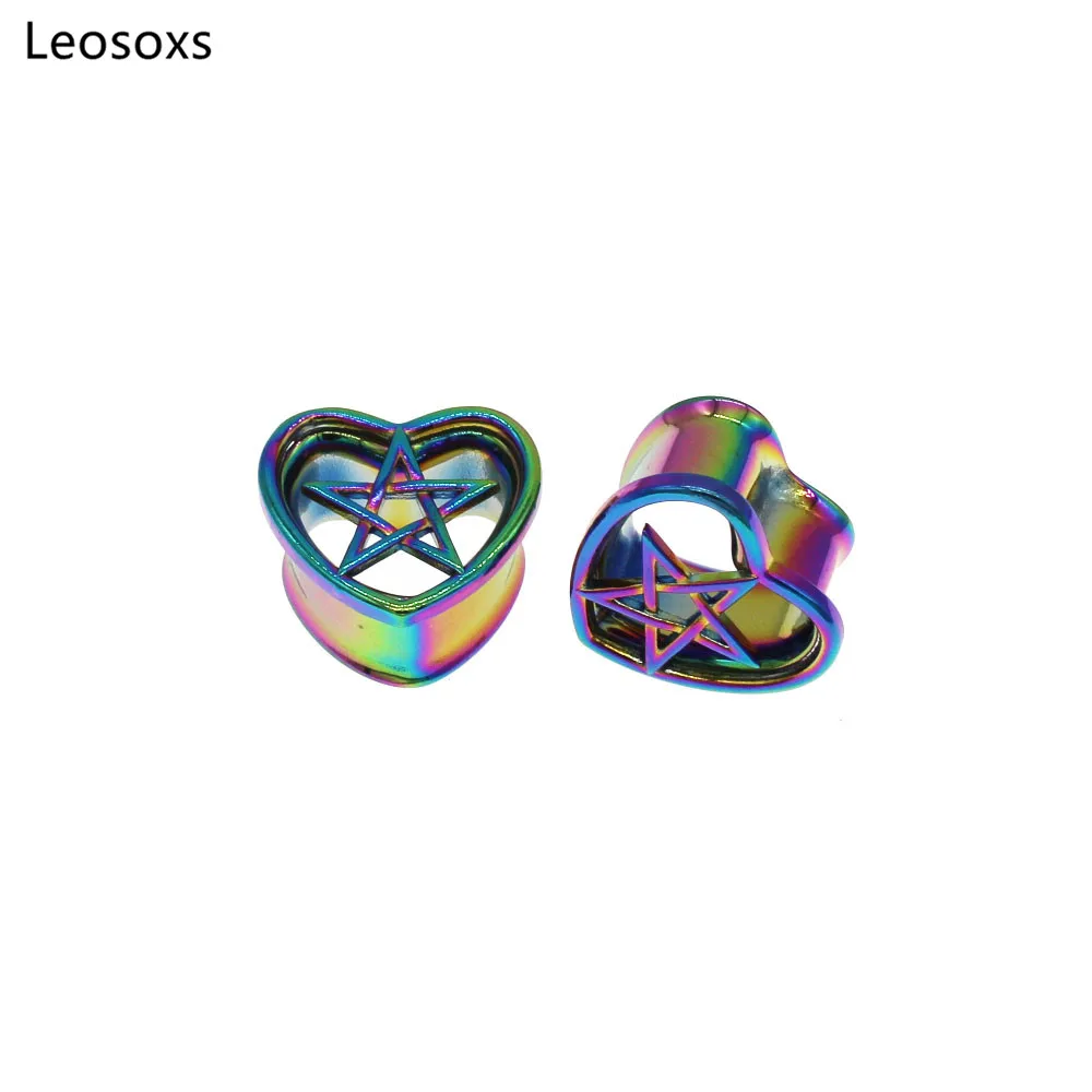 

Leosoxs 1 Pair 8-25mm Stainless Steel Heart Five-pointed Star Ear Plugs Tunnels Ear Piercings Gauges Stretchers Body Jewelry