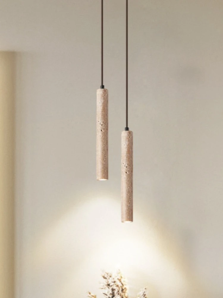 Minimalistyczna lampa wisząca Wabi-Sabi z trawertynu do zawieszenia na suficie, idealna do sypialni, salonu lub jako dekoracja przy łóżku. — 2
