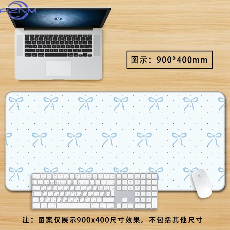 Soft Blue Dreamy Mouse Pad Waterproof Non‑Slip Floral Moon Checkerboard Sweet Girly Print Mousepad PC Laptop Desk Accessory