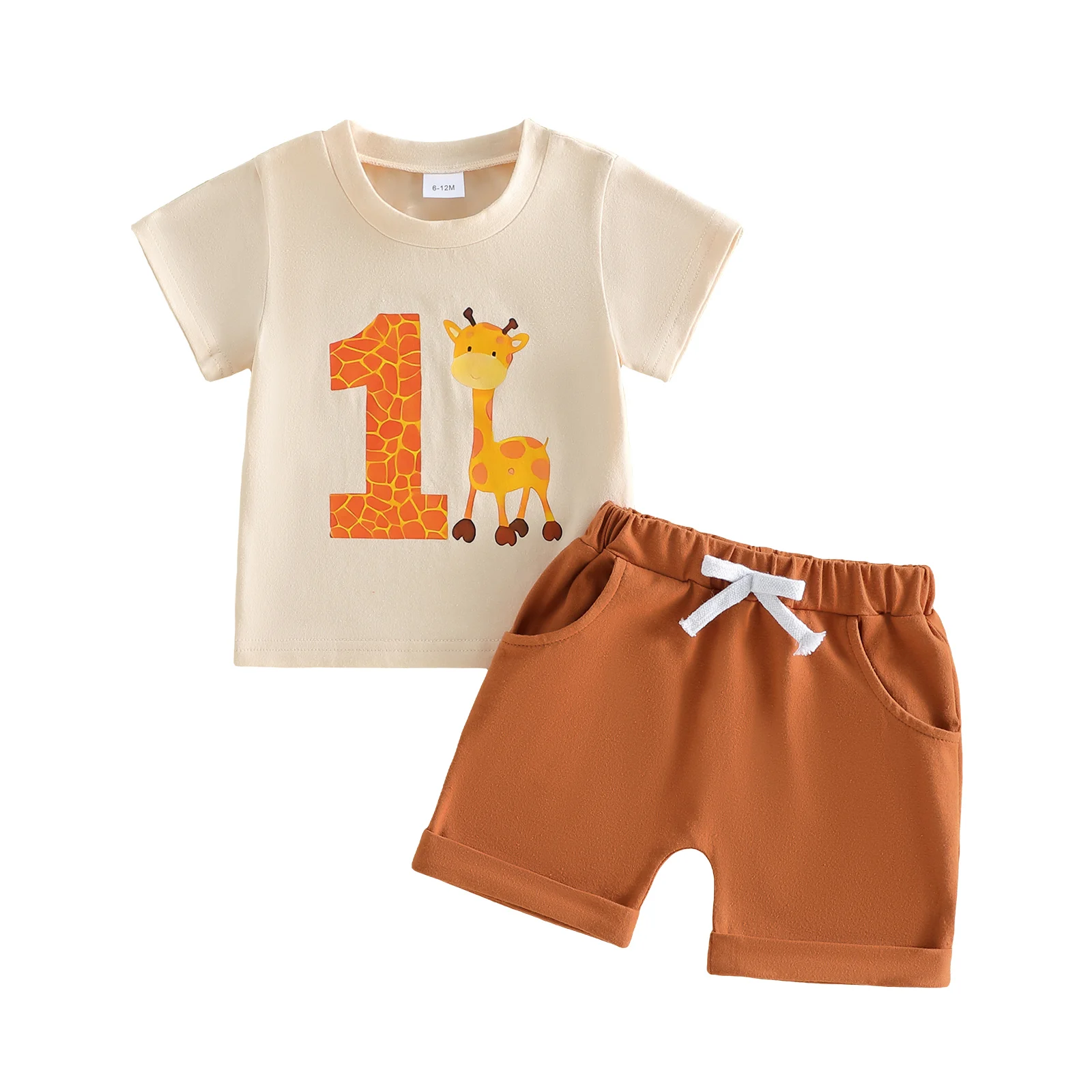 

Baby Boys Birthday Shorts Sets Short Sleeve Giraffe Print T-shirt Drawstring Shorts Outfits