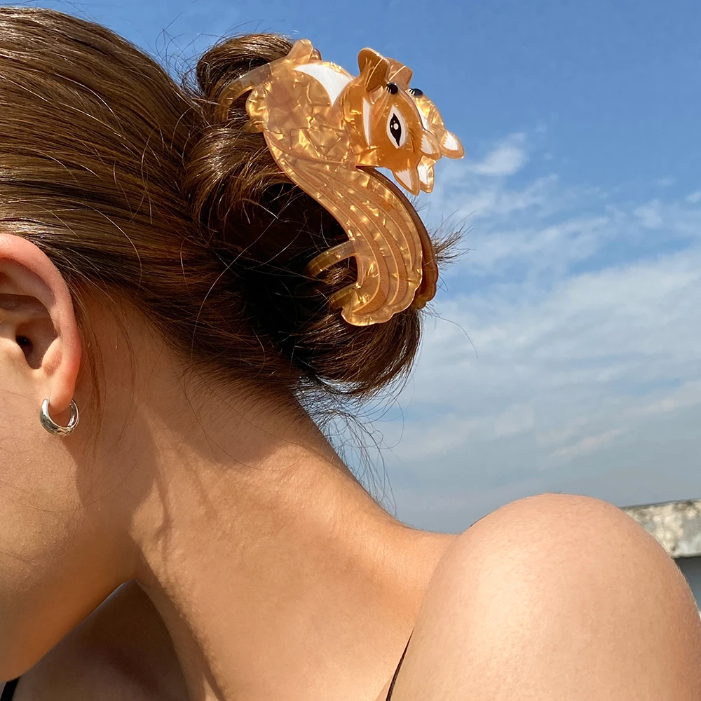 موضة الاكريليك يترك السنجاب القطن الجذع كراب دبوس الشعر للنساء الفتيات جديد الحيوان القرش مشبك شعر كليب اكسسوارات أداة