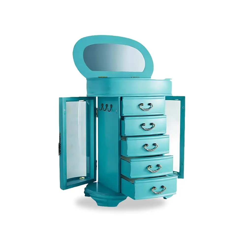 

Hives & Ey Daphne Oval Glass Turquoise Jewelry Chest Jewelry Organizer Box Case Mirrored Storage