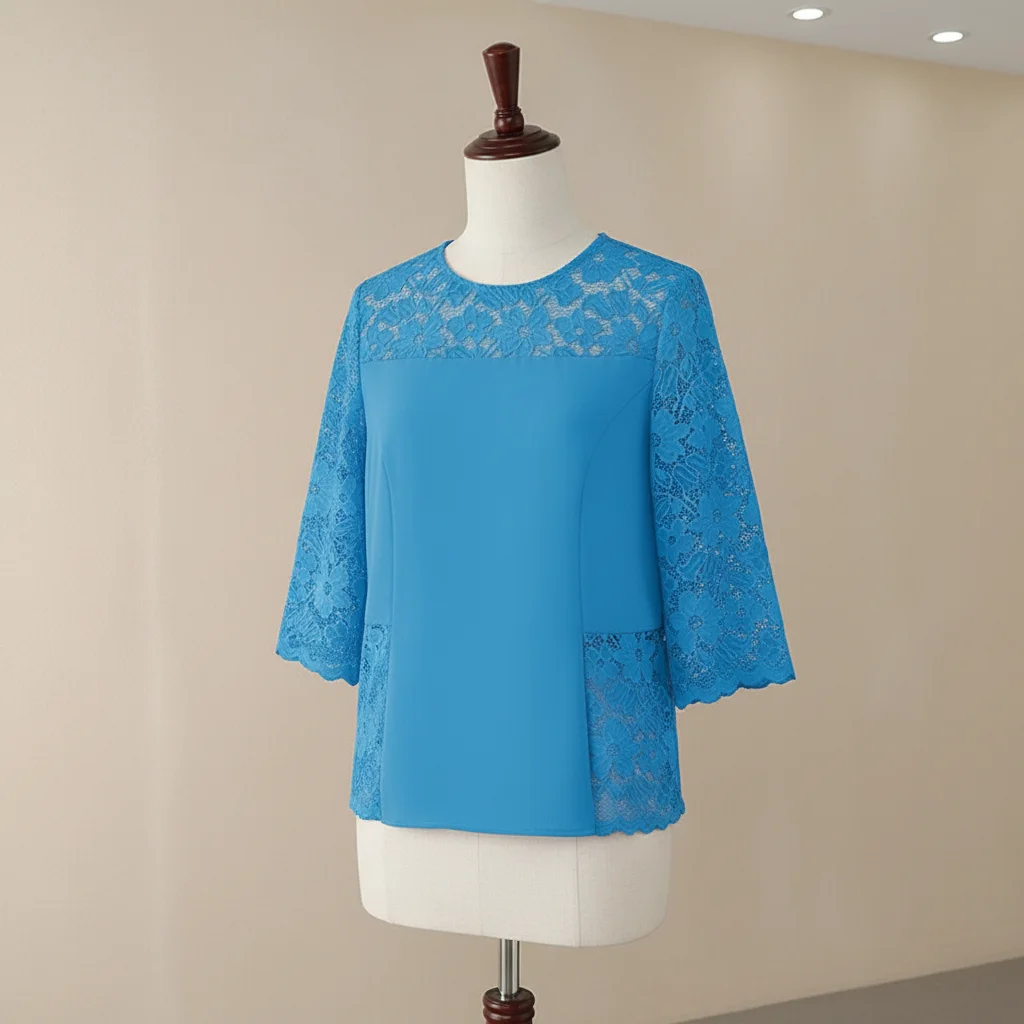 Dames Elegant Kant Patchwork Blouses Casual en Dag O-hals 3/4 mouw Effen Kleur Blusas 2026 Zomer ZANZEA Dameskleding 3XL