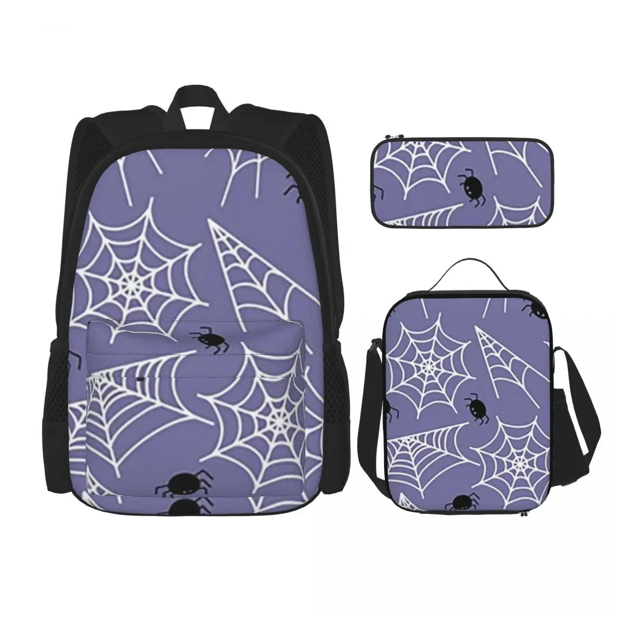 Halloween Black Cat Spider Gothic Witch Backpacks Children Bookbag School Bags Rucksack Lunch Bag Pen Bag Three-Piece Set