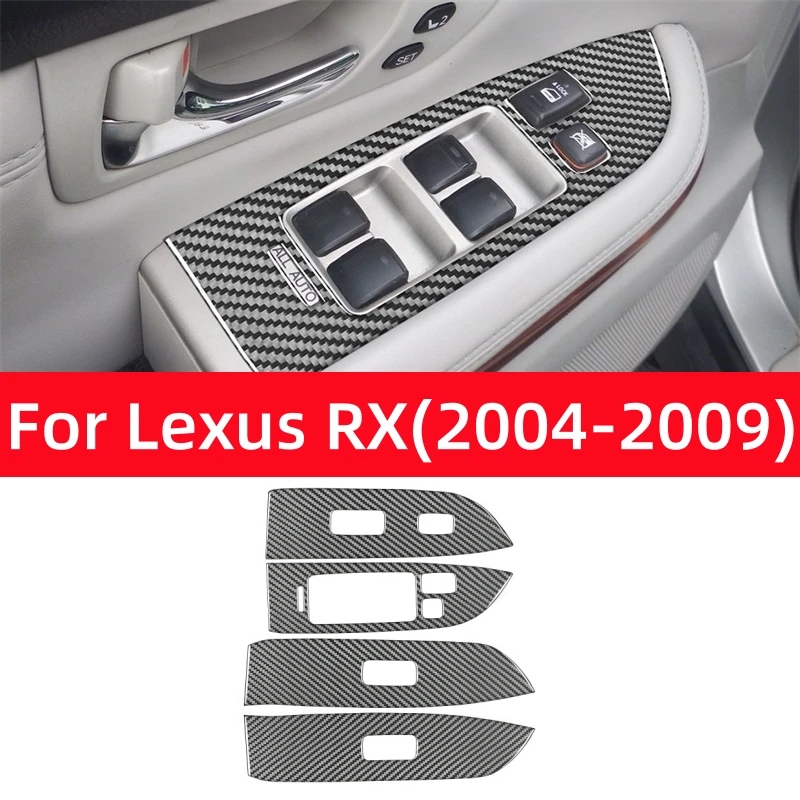 For Lexus RX 330/350 2004-2009 Accessories Real Soft Carbon Fiber Car Window Lifting Control Panel Decoration Cover Sticker Trim