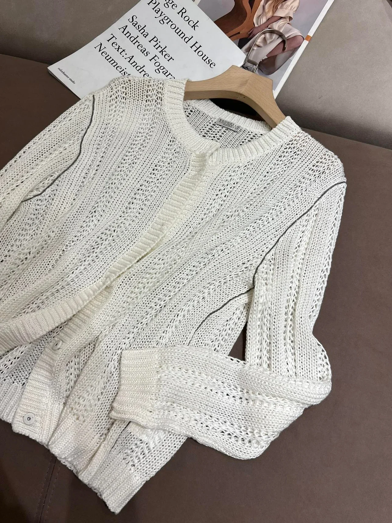 Cardigan en lin léger pour femme, haut fin, manches longues, pull creux, vêtements féminins, été B * C