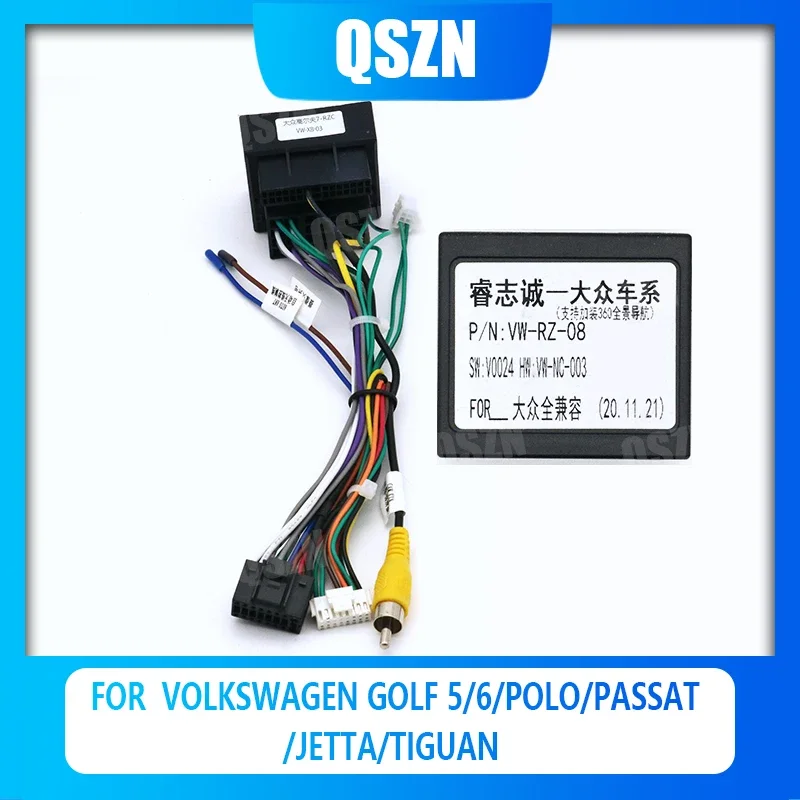 QSZN Canbus Box Decoder VW-RZ-08 For Volkswagen Golf 5/6/Polo/Passat/Jetta/Tiguan 16 PIN Power Harness Wiring Cables Car Radio