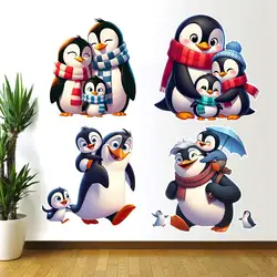 Adorable Penguin Family Wall Sticker Room Decor Bathroom Toilet Living Room Decor Cabinet Refrigerator Home Decor Decals S406