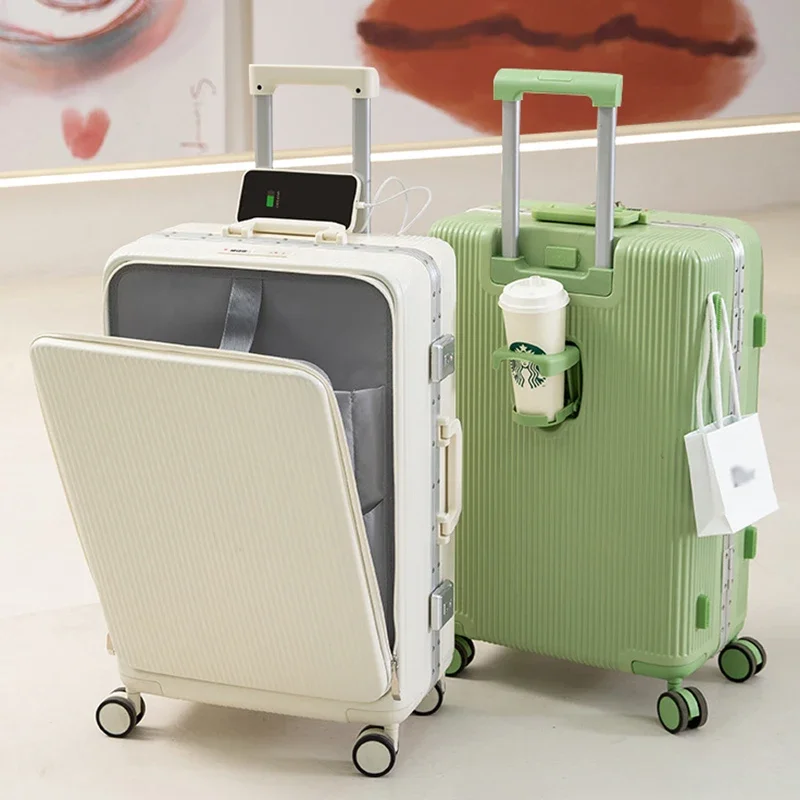 Multifunctional Aluminum Frame Luggage Wholesale PC Front Opening Pull Rod Travel Box Password Men Universal Wheel Boarding Bags