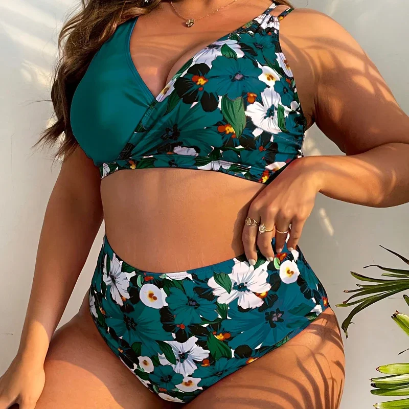 Sexy bikiny sada plus rozměr plavky ženský tankini 2024 tisk plavek ženy koupací oblek beachwear dvoudílná plavání látka 5XL