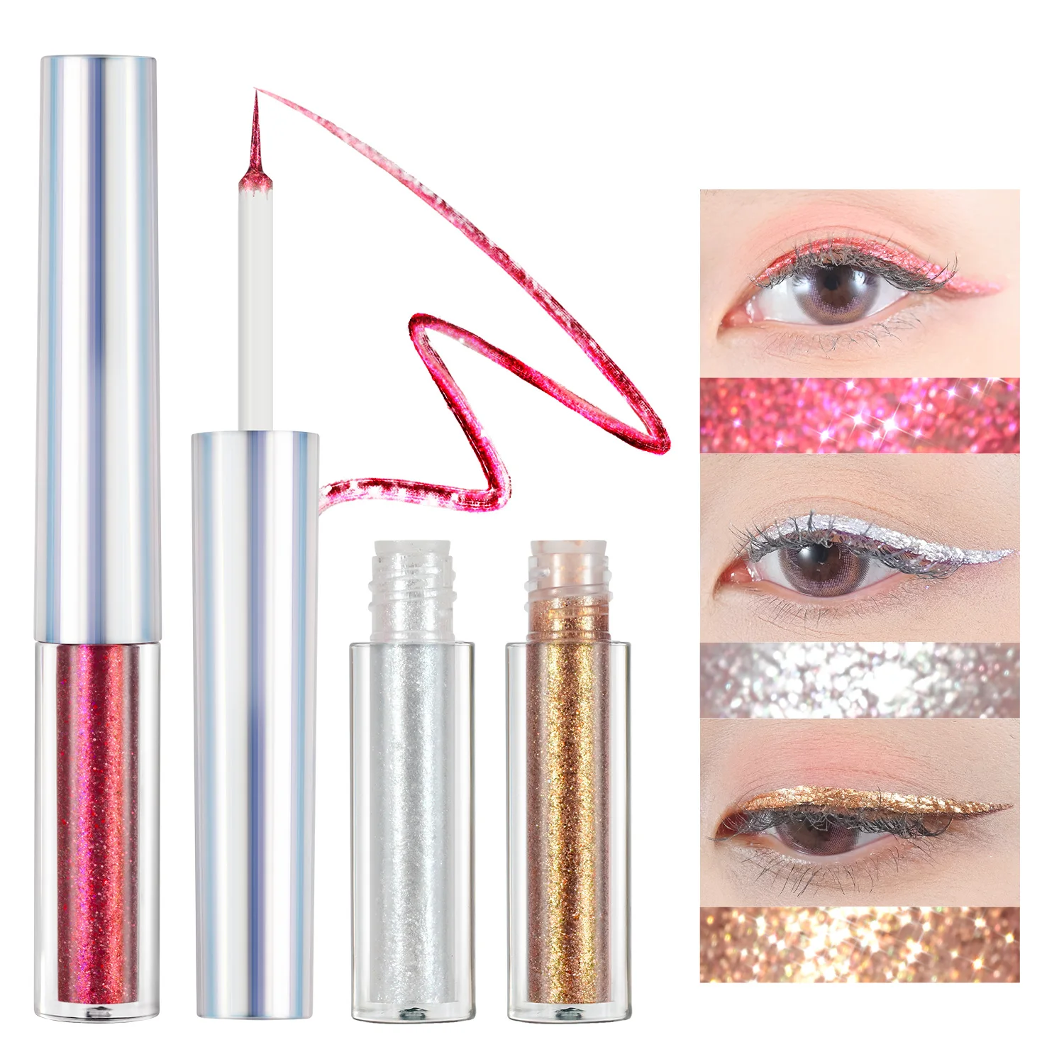 

CHARMACY 3pc/set Glitter Eyeliner Liquid Waterproof Longstay Easy To Wear Shiny Diamond Eyeliner Pen Set Brighten Eye Makeup