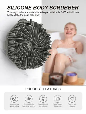 Soft Silicone Body Scrubber Bath Brush With Ergonomic Handle Portable Shower Massage Cleaning Exfoliating Home Tool