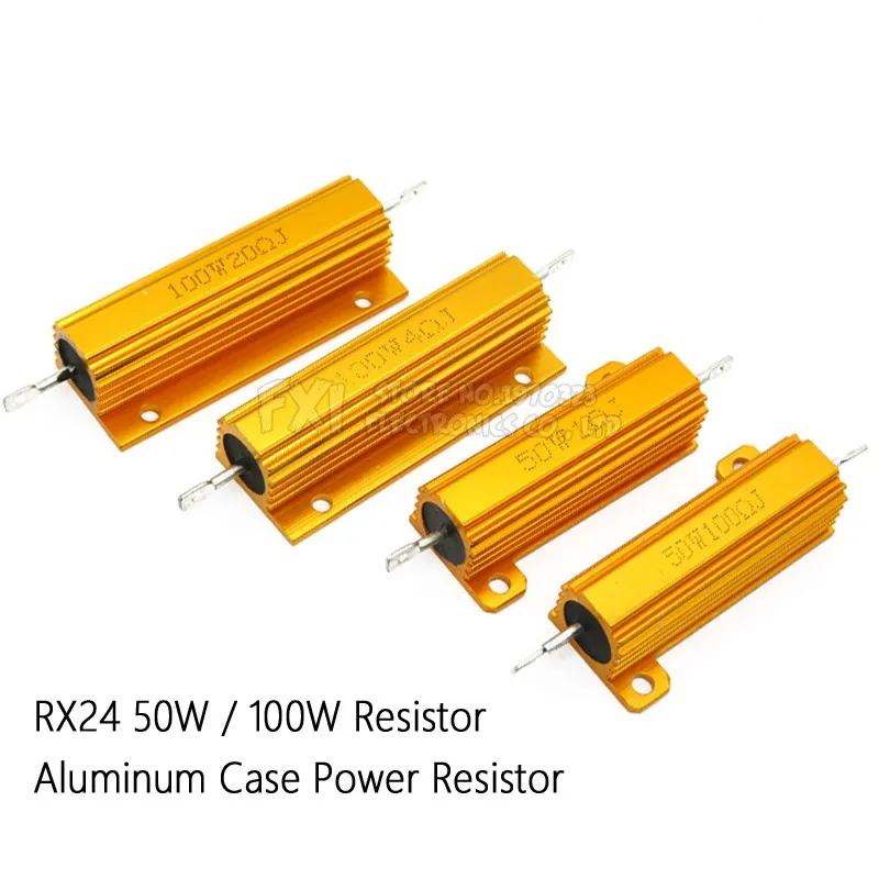 50W 100W Aluminiowy rezystor drutowy z metalową obudową 0,01R ~ 100K 1 6 8 10 20 200 500 1K 10K ohm rezystancja RX24 ibuw