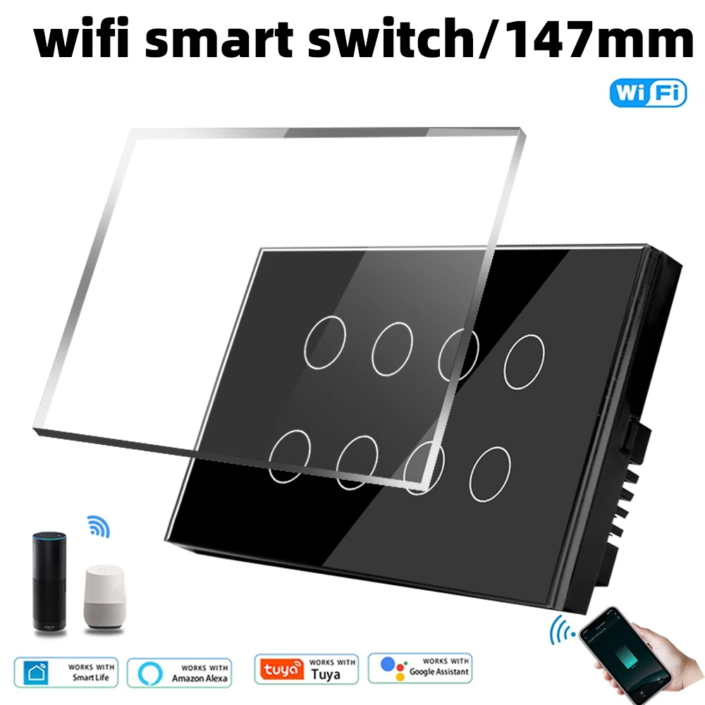 

Touch Light Wall Switch Wifi Smart Interruptor Glass Panel 8 Gang 147*86mm Tuya App SmartLife Compatible with Alexa Google Hom