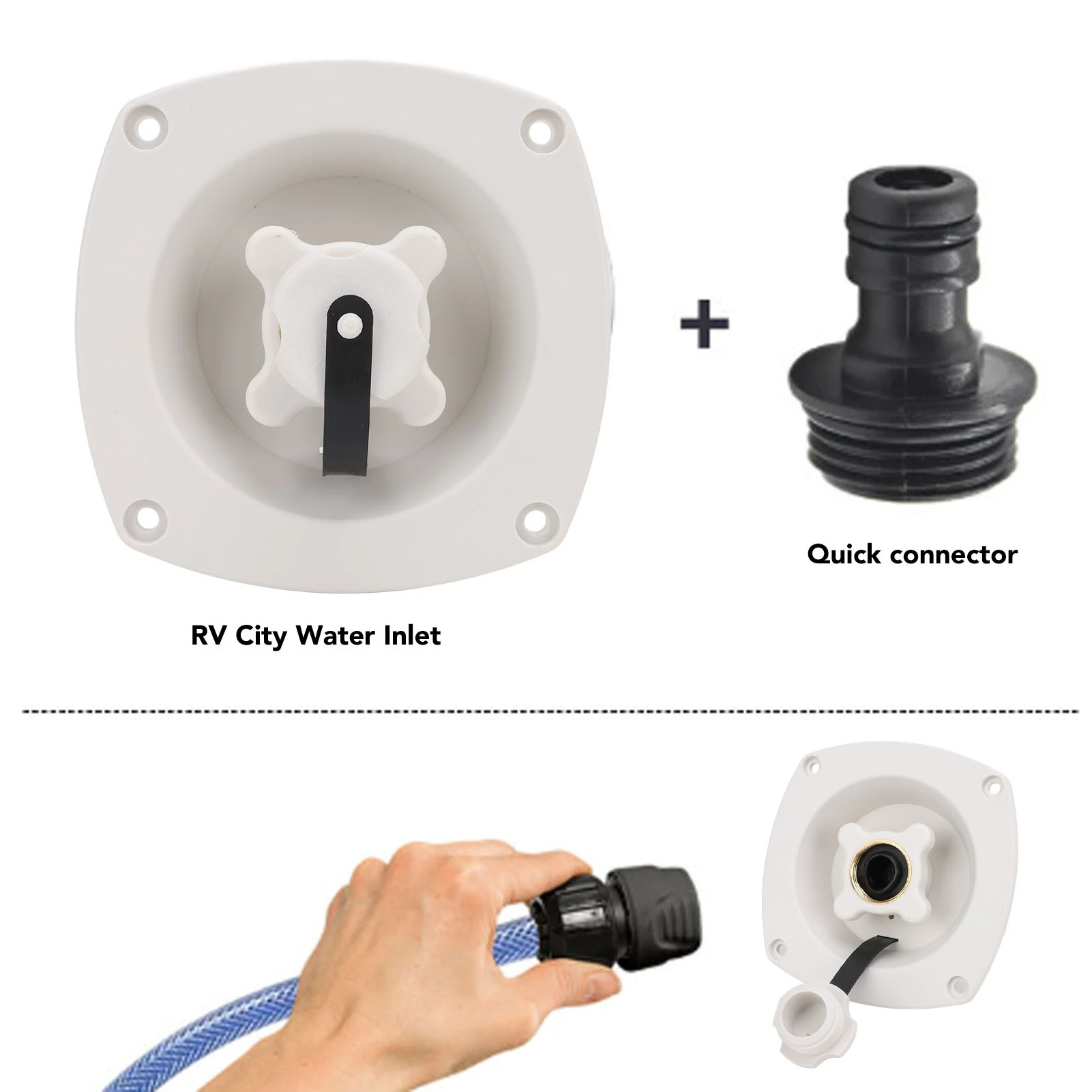 RV City Water Inlet with Connector Efficient Use Enhanced Safety City Water Fill Inlet Connector for Motorhome ATV Yacht