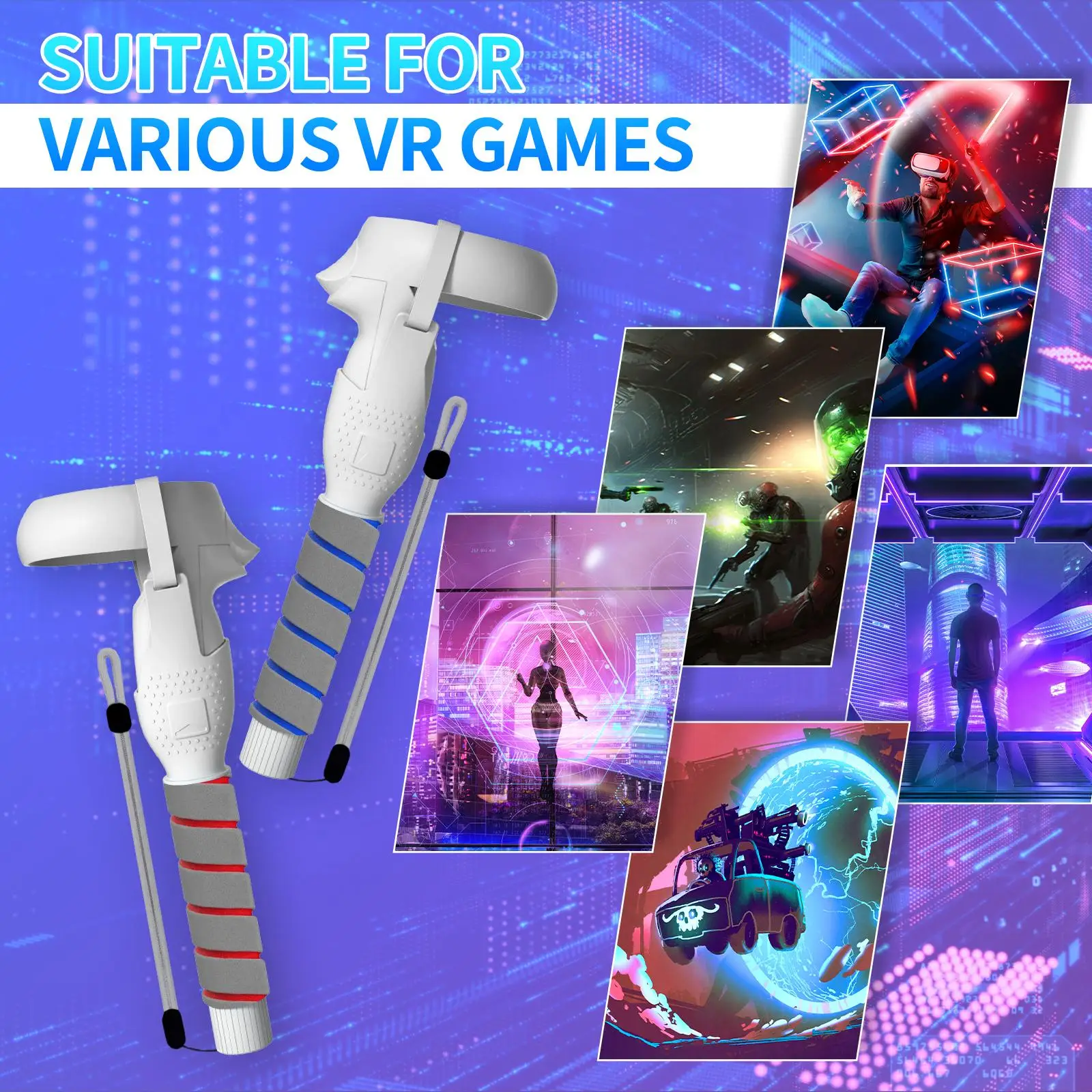 Aksesori gagang Game VR, dengan kabel pegangan, pegangan ekstensi, bermain Game VR tahan air untuk kontroler Quest 2