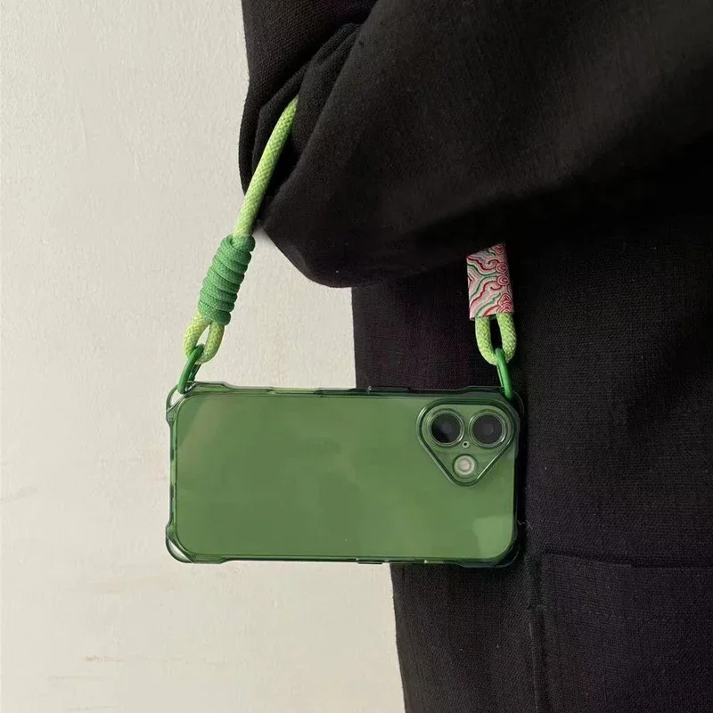 Fashion Clear Soft  Adjustable Strap Lanyard Case For iPhone 17 Air 16 15 14 11 12 13 Pro Max 16E Crossbody Necklace Cover