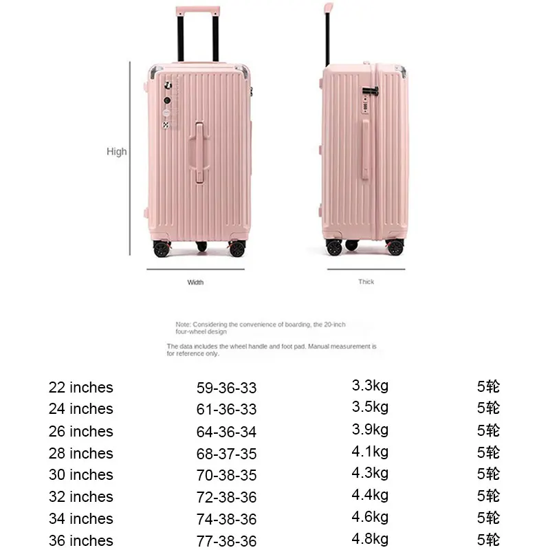 Maleta de viaje Rectangular Unisex, maleta de transporte ligera de gran tamaño, estuche de equipaje de cinco ruedas, bolsa de viaje anticaída