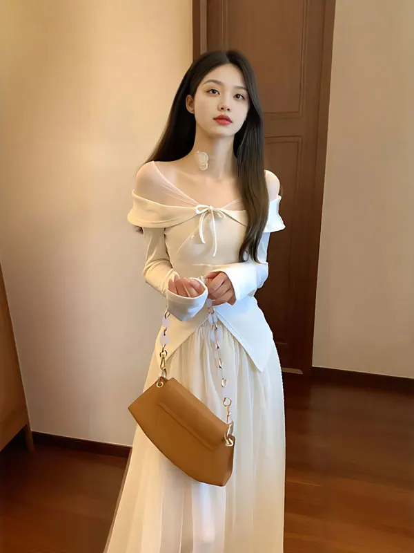 

Gentle Sle One-oulder Top And f-Skirt Two-Piece Set Anti-Aging Spring Faion for Women Comfortable Fit Casual Wear